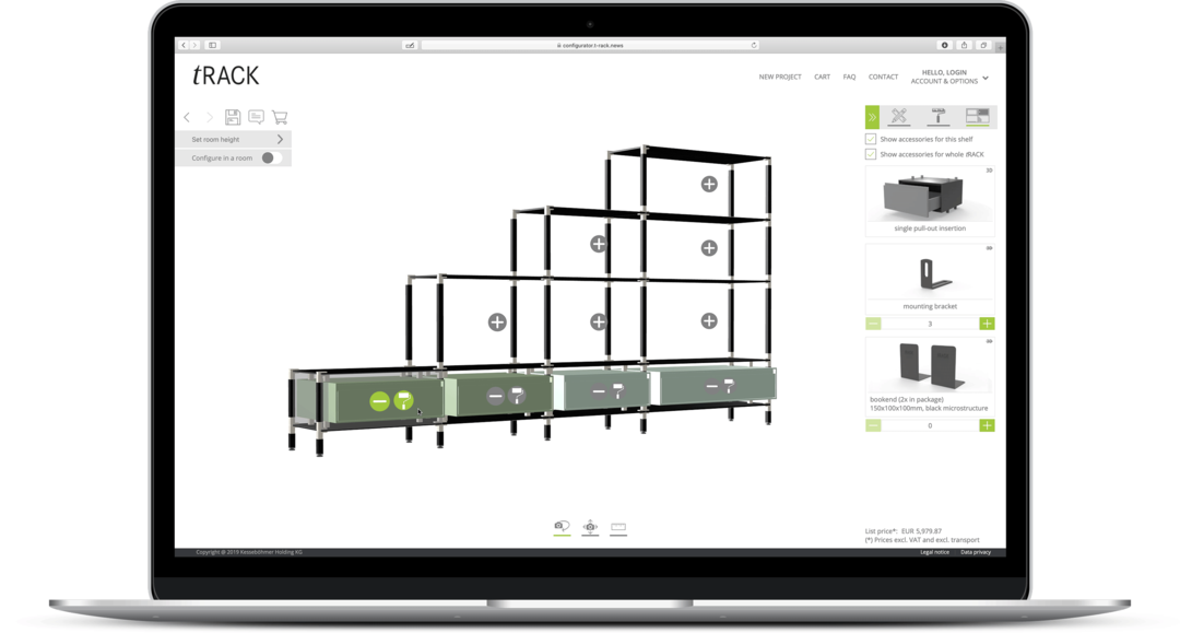 The tRack shelving system configurator from Kesseboehmer and CONFIGON